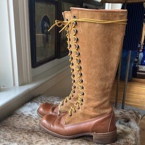 Vintage Frye  70s Black Label Tall Lace Up Boots 5.5